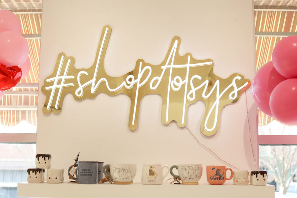 boutique acrylic signage with hashtag #shopdotsys 