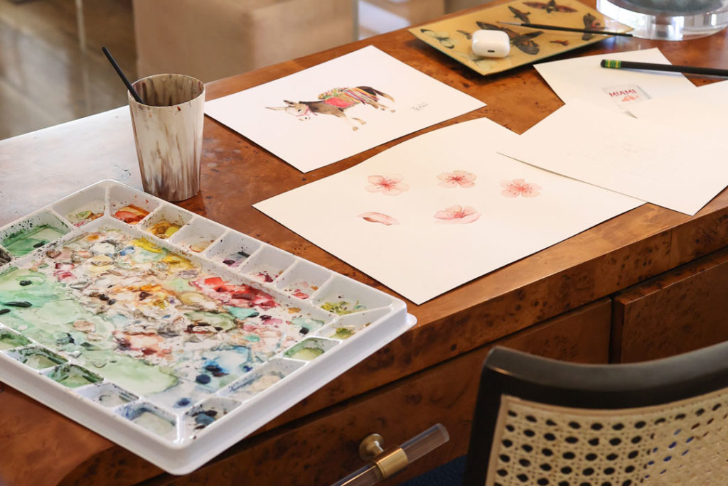 Local Amarillo watercolor artist workspace of Paintings by Beks.