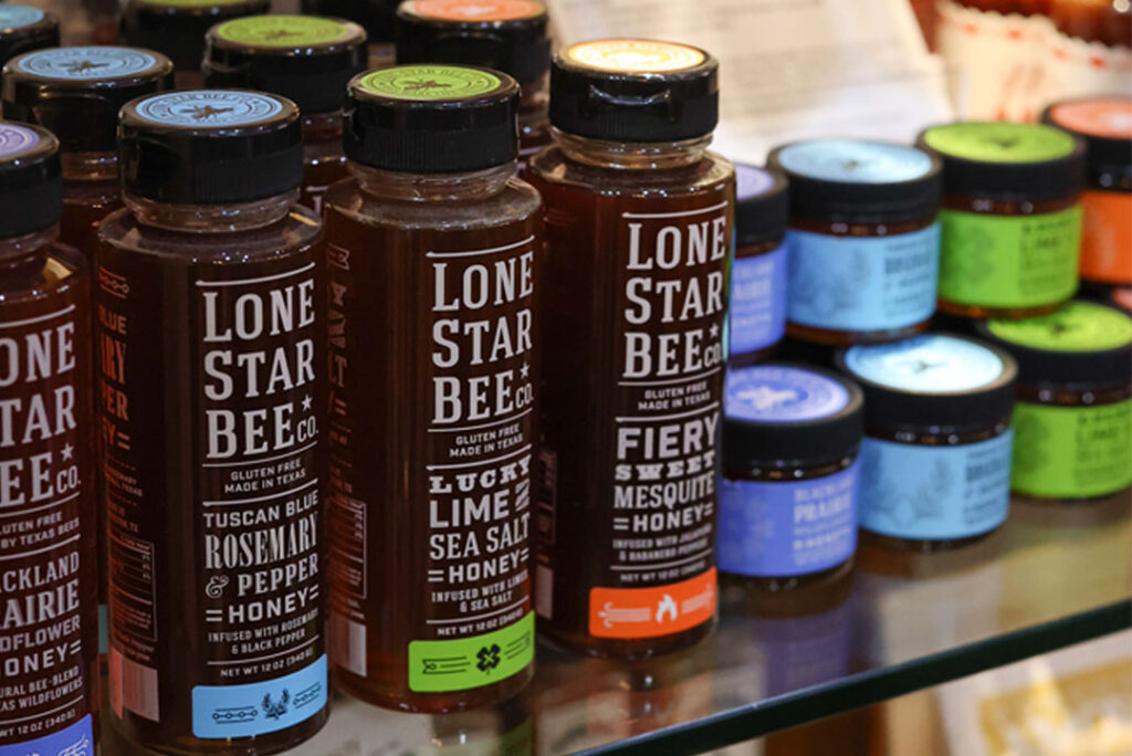 Lone Star Bee honey for sale at The Roseberry on Route 66, on 6th Street shopping retail gift shop in Amarillo Texas. 