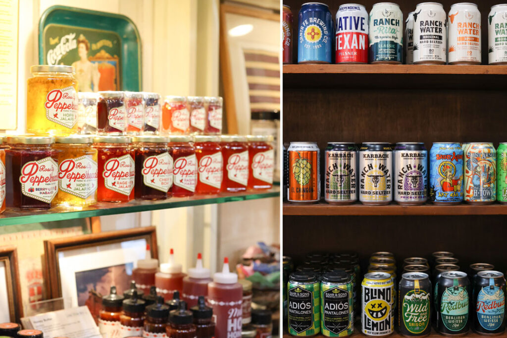Pepperheads Jelly, Ranch Water, Texas Beer and Wine, hot honey, spicy jelly and other food items for sale at The Roseberry on Route 66 6th Street in Amarillo, Texas. 