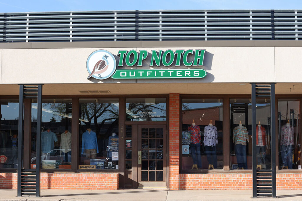 Front exterior of Top Notch Outfitters in Wolflin Village in Amarillo Texas.