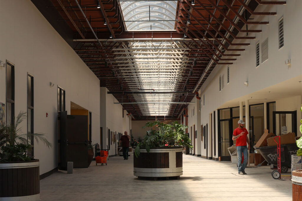 Inside Sunset Art Gallery during construction.